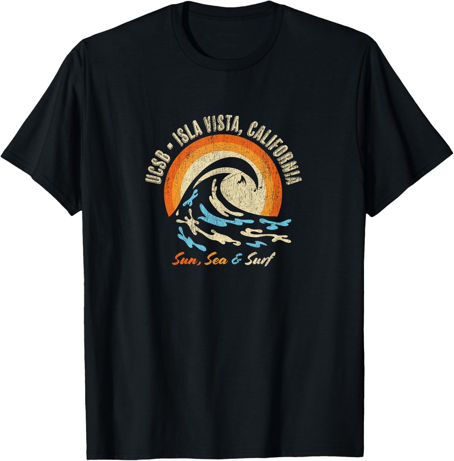 Vintage Retro Surf Style Isla Vista College Apparel T-Shirt - T-Shirt | Black