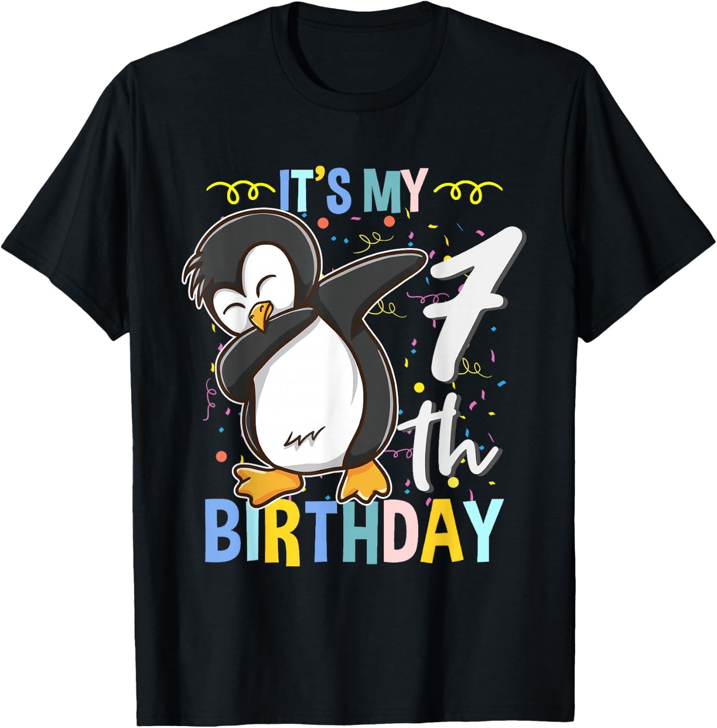 Its My 7th Birthday Dabbing Penguin T-Shirt - T-Shirt | Black