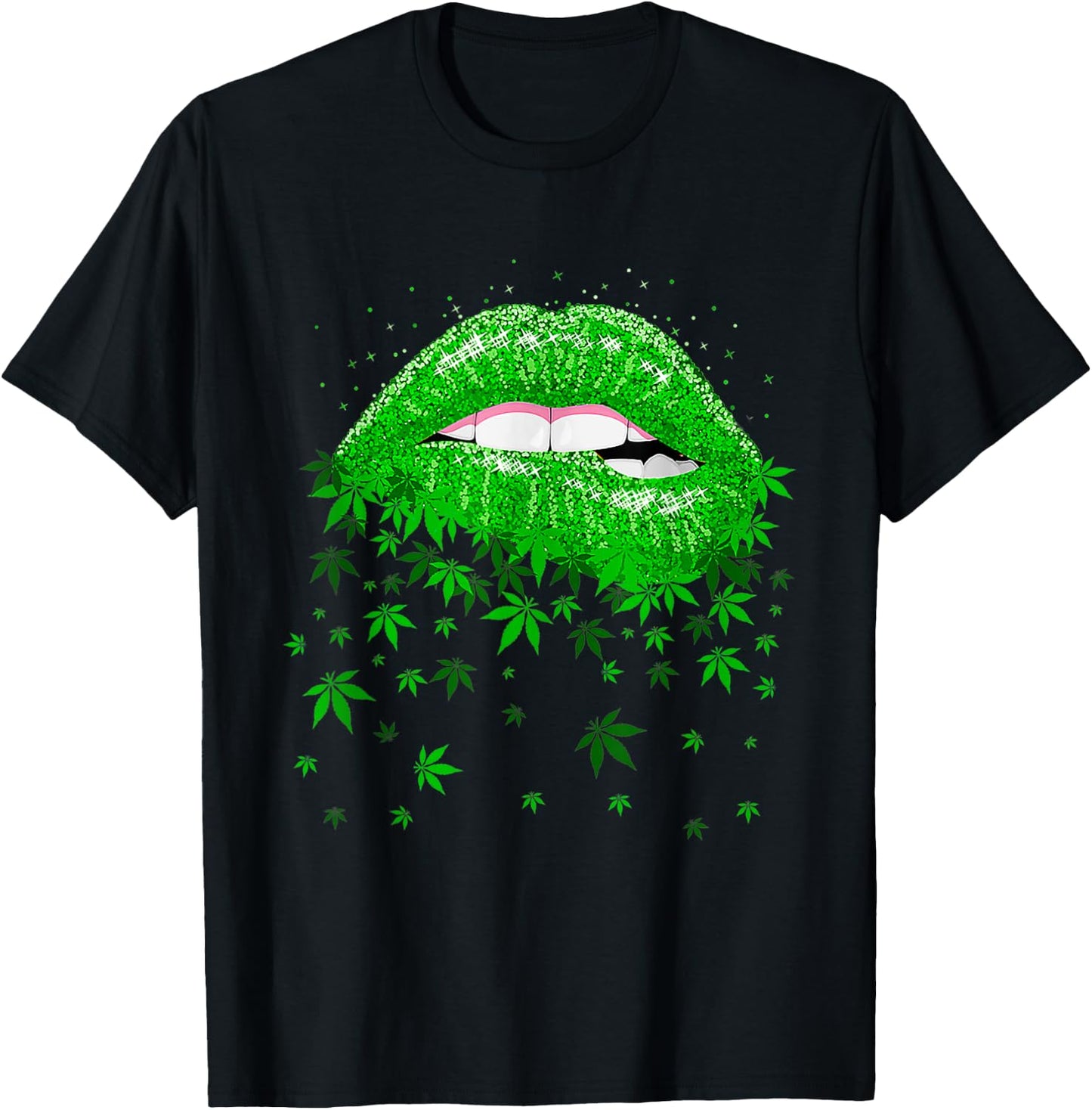 Funny Sexy Lips Cannabis Marijuana Weed Pot Leaf Lover T-Shirt - T-Shirt | Black