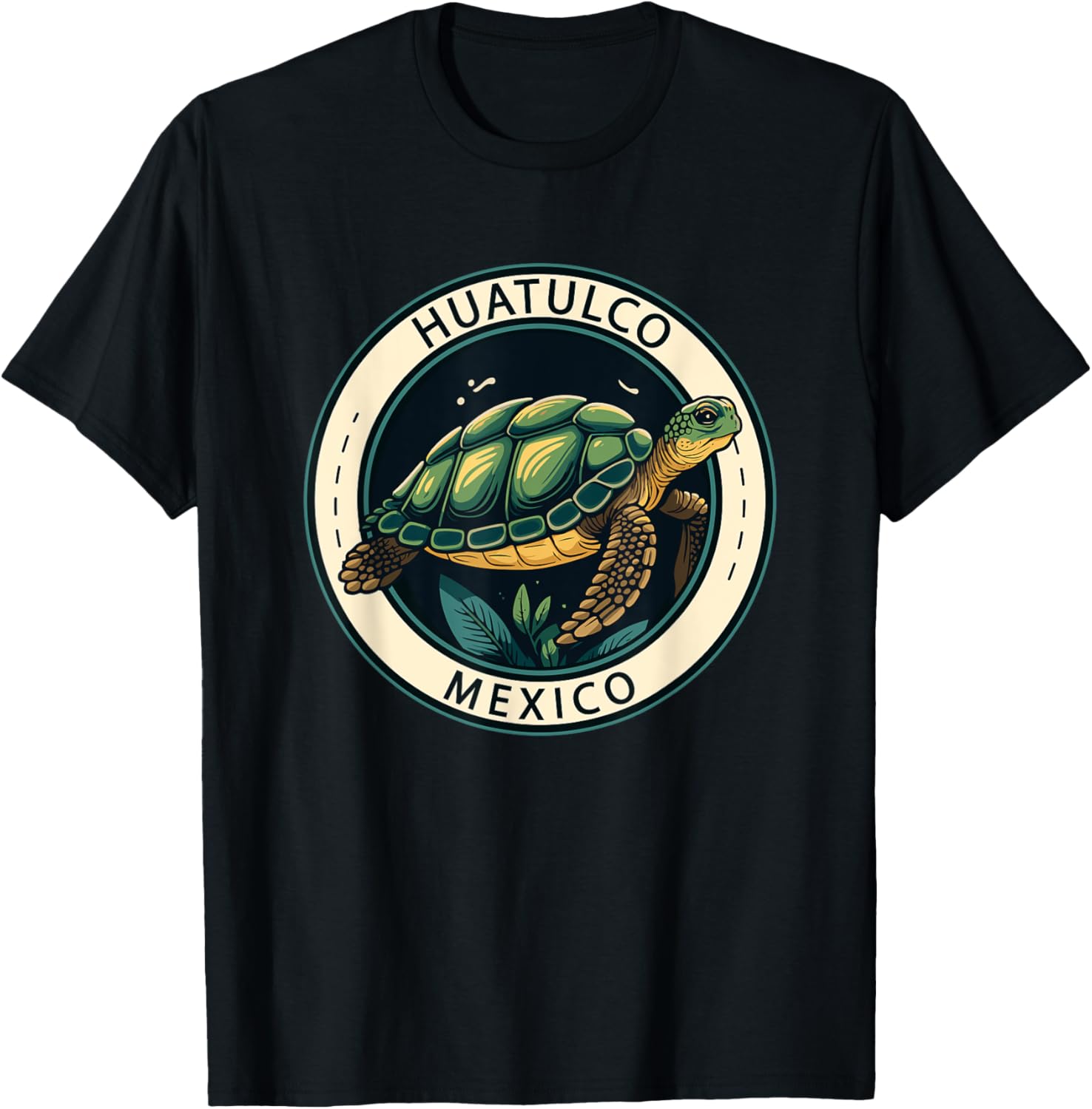 Huatulco Mexico Turtle Illustrated Vintage T-Shirt - T-Shirt | Black