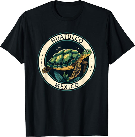 Huatulco Mexico Turtle Illustrated Vintage T-Shirt - T-Shirt | Black