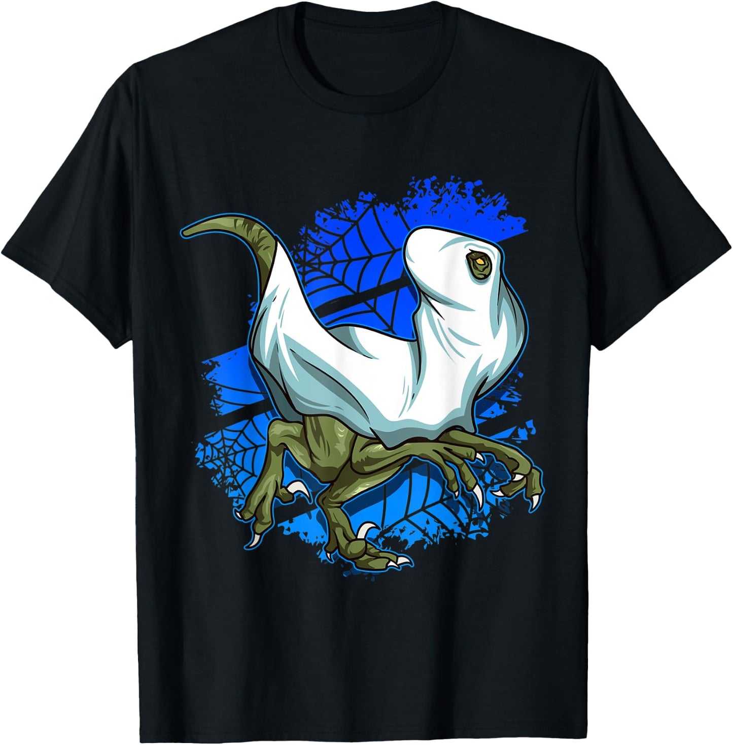Halloween Dinosaur Costume Funny Running Velociraptor Ghost T-Shirt - T-Shirt | Black