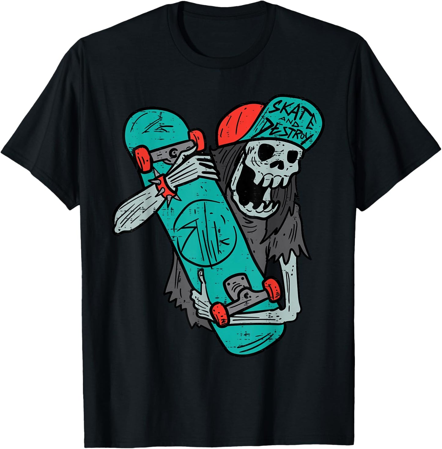 Skater Skeleton Retro VIntage Skateboard Halloween Boys T-Shirt - T-Shirt | Black