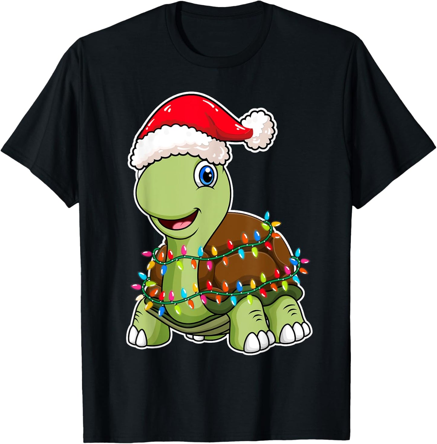 Christmas Lights Turtle Wearing Xmas Hat - Sea Turtle Lover T-Shirt - T-Shirt | Black