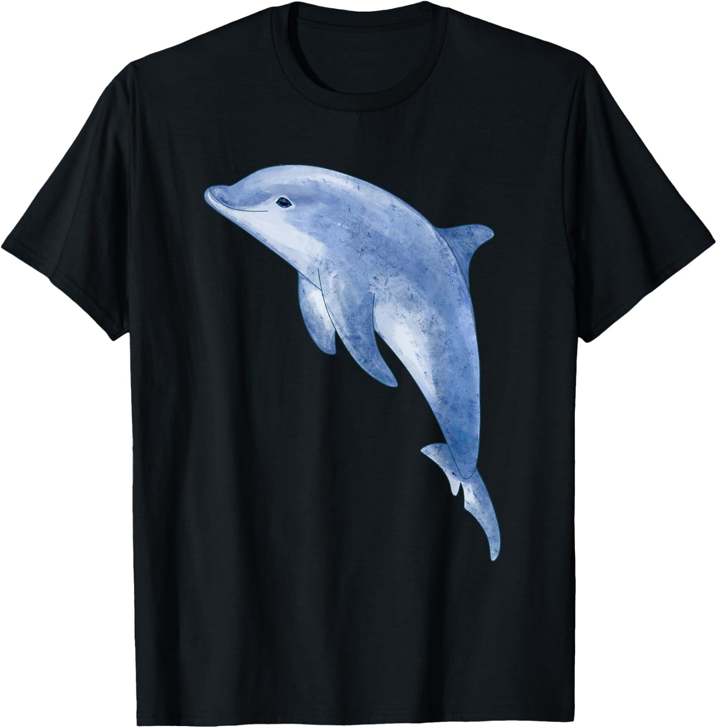Cute Playful Blue Bottlenose Dolphin Watercolor Artwork T-Shirt - T-Shirt | Black