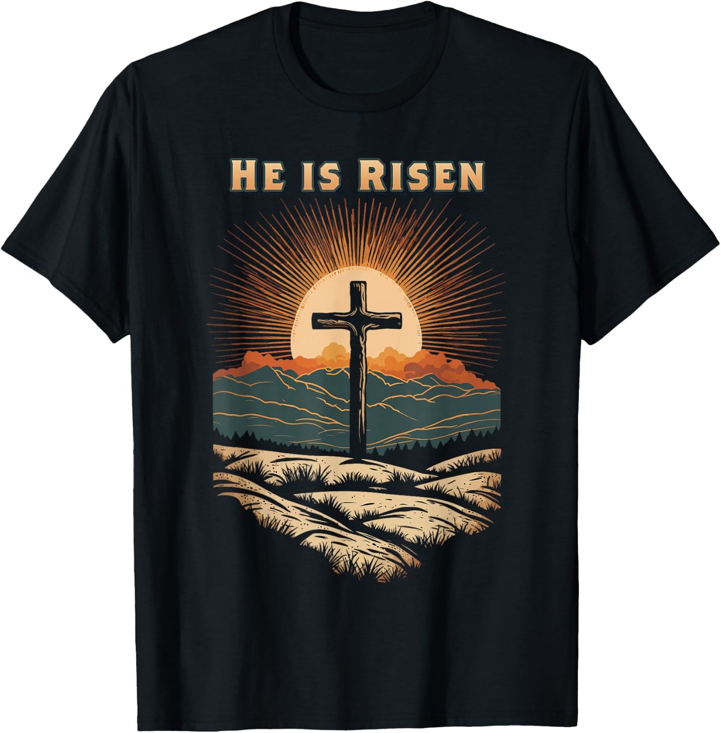 He Is Risen Easter Resurrection Jesus Christian Bible Verse T-Shirt - T-Shirt | Black