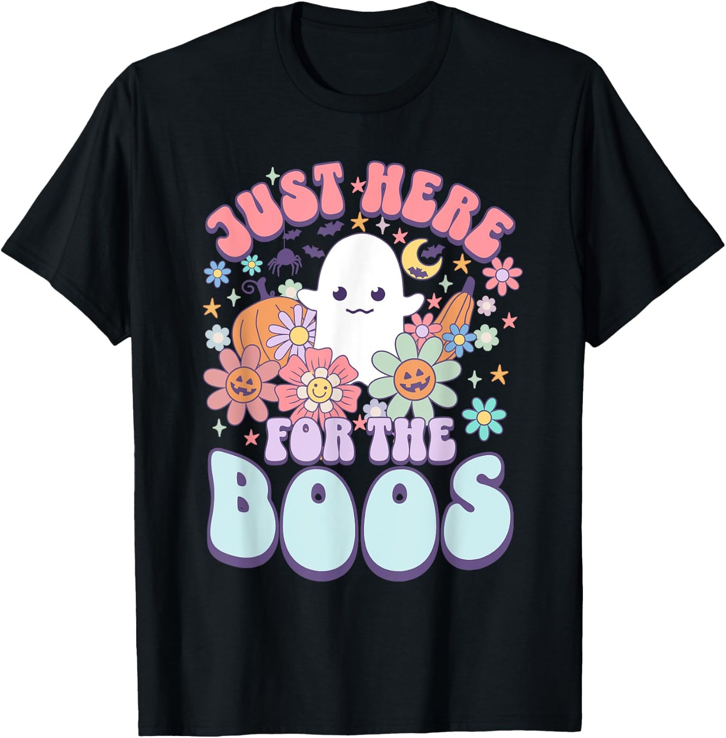 Just Here For The Boos Funny Halloween Cute Ghost Graphic T-Shirt - T-Shirt | Black