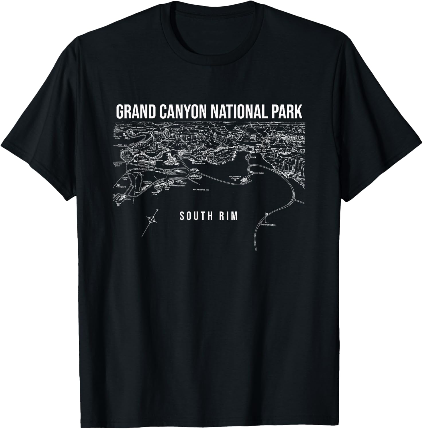 Grand Canyon National Park South Rim Map T-Shirt - T-Shirt | Black