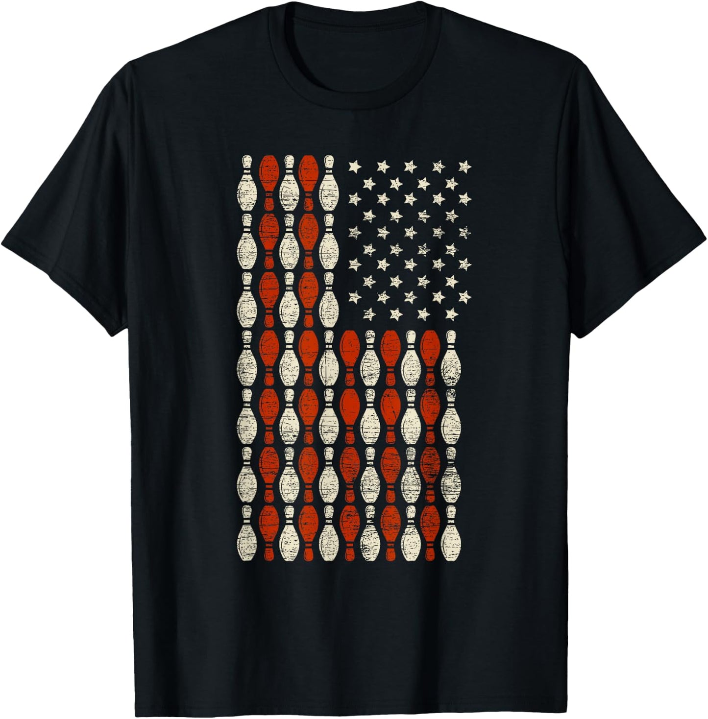 USA Flag Bowling Pin Bowler Gift Bowling T-Shirt - T-Shirt | Black
