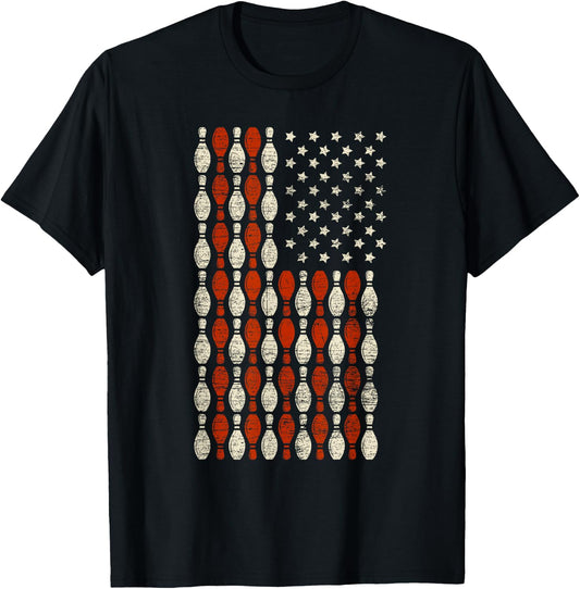 USA Flag Bowling Pin Bowler Gift Bowling T-Shirt - T-Shirt | Black