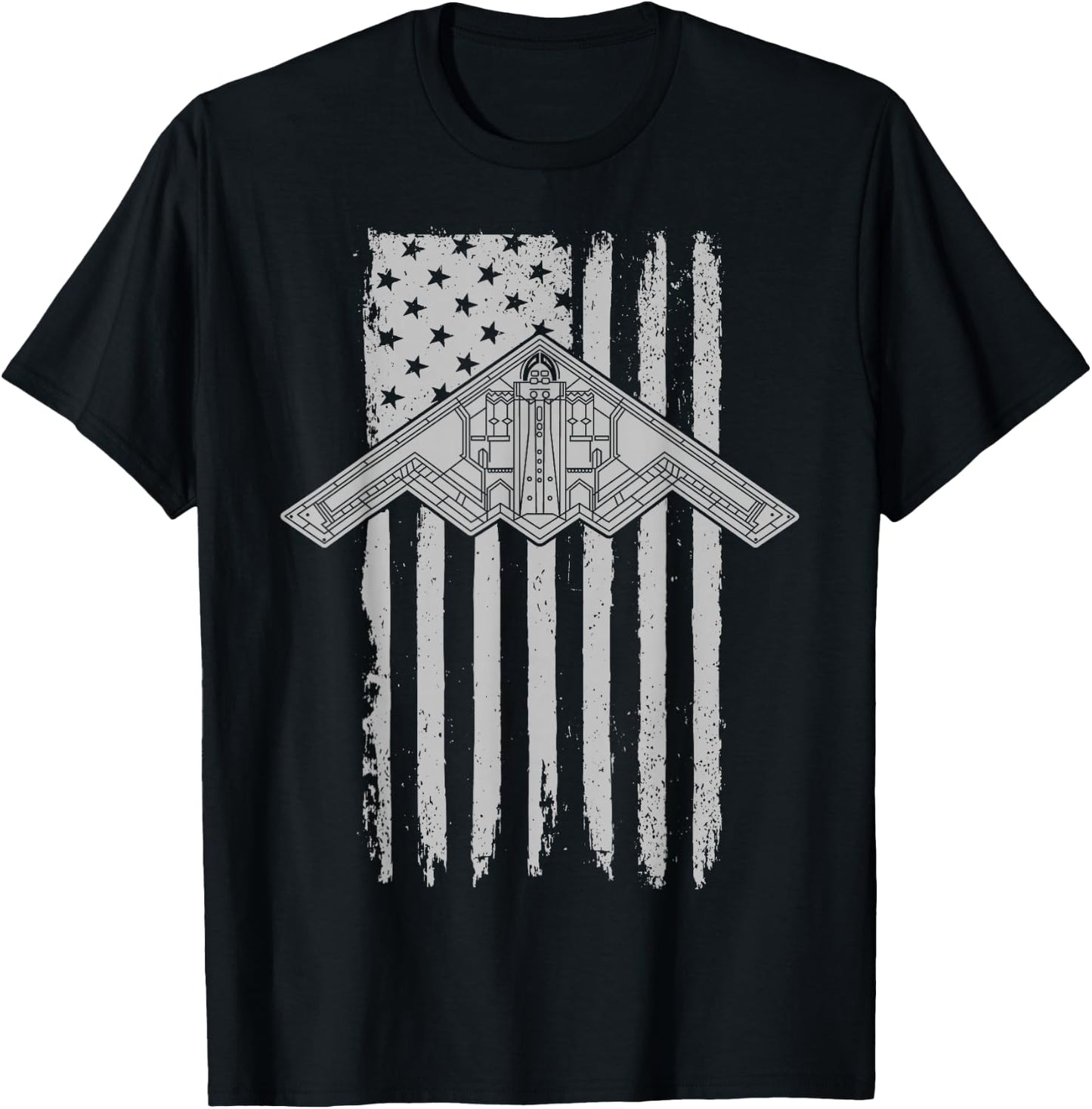 B-2 Stealth Bomber Military Airplane American Flag B2 T-Shirt - T-Shirt | Black