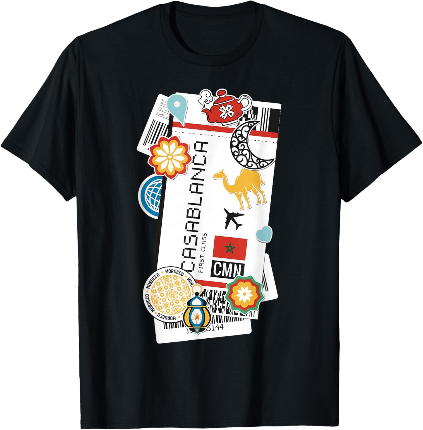 Casablanca Air Ticket Boarding Pass Plane Morroco Travel T-Shirt - T-Shirt | Black