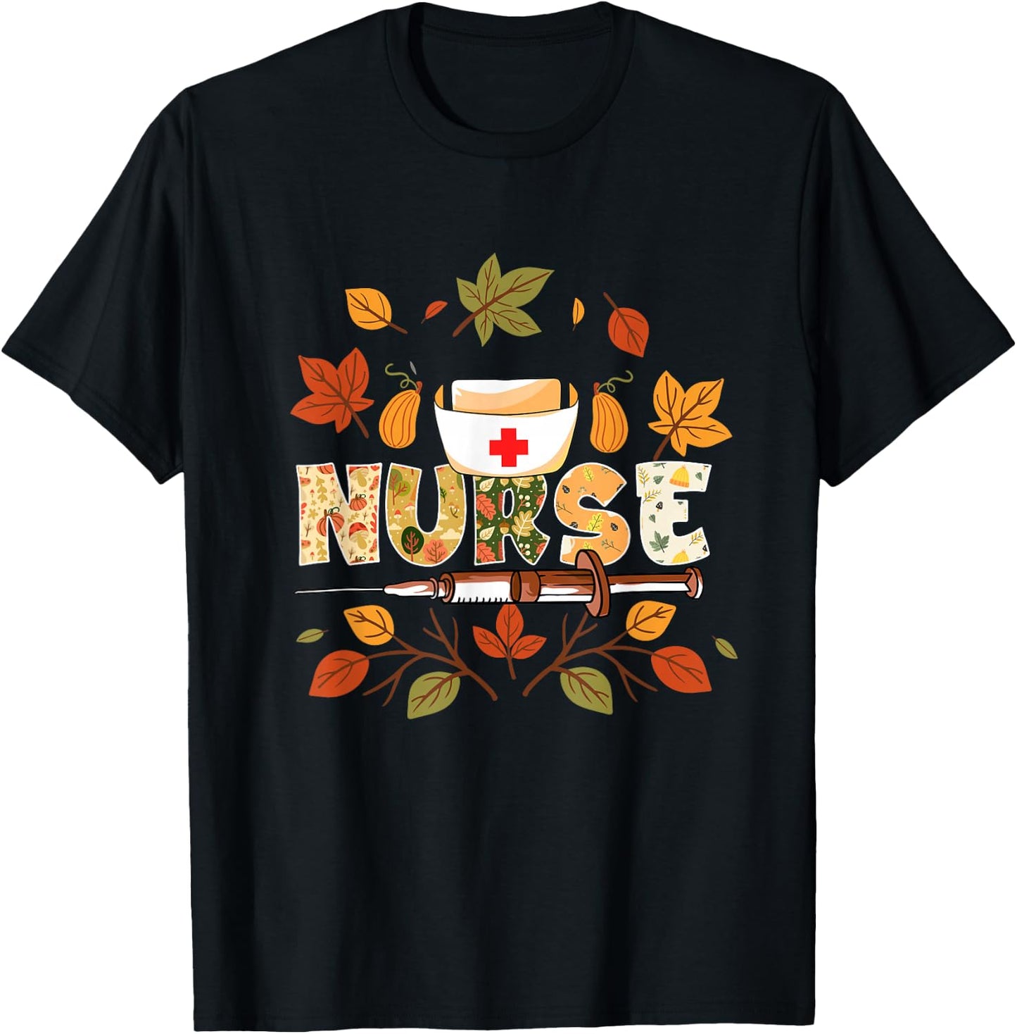 Autumn Fall Outfit Nurse Thankful Grateful Blessed T-Shirt - T-Shirt | Black