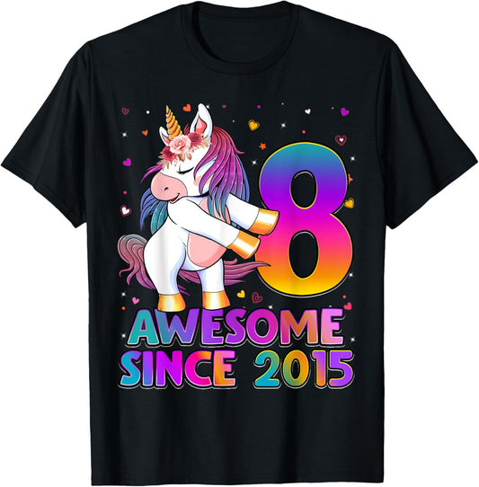 8 Years Old Unicorn Flossing 8th Birthday Girl Unicorn Party T-Shirt - T-Shirt | Black