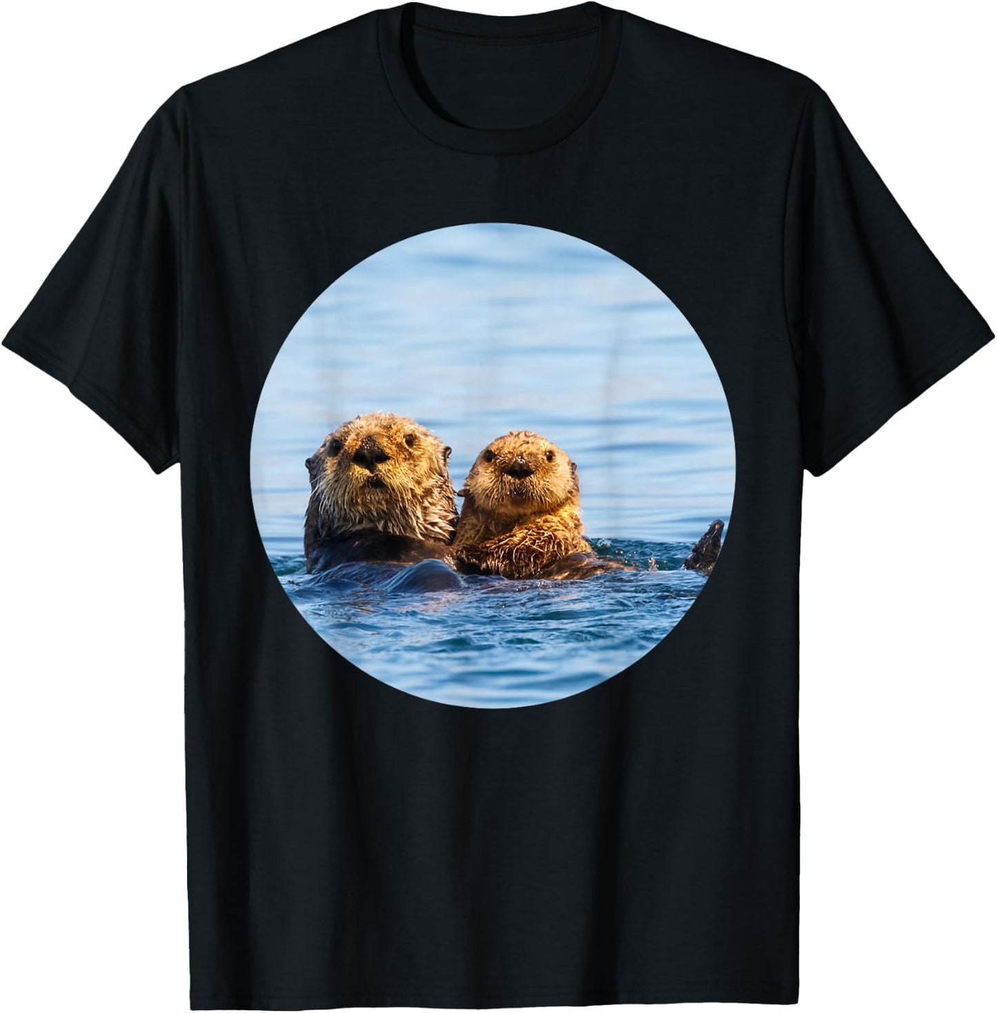 Cute Mom and Baby Sea Otter Swimming Seaotters T-Shirt - T-Shirt | Black