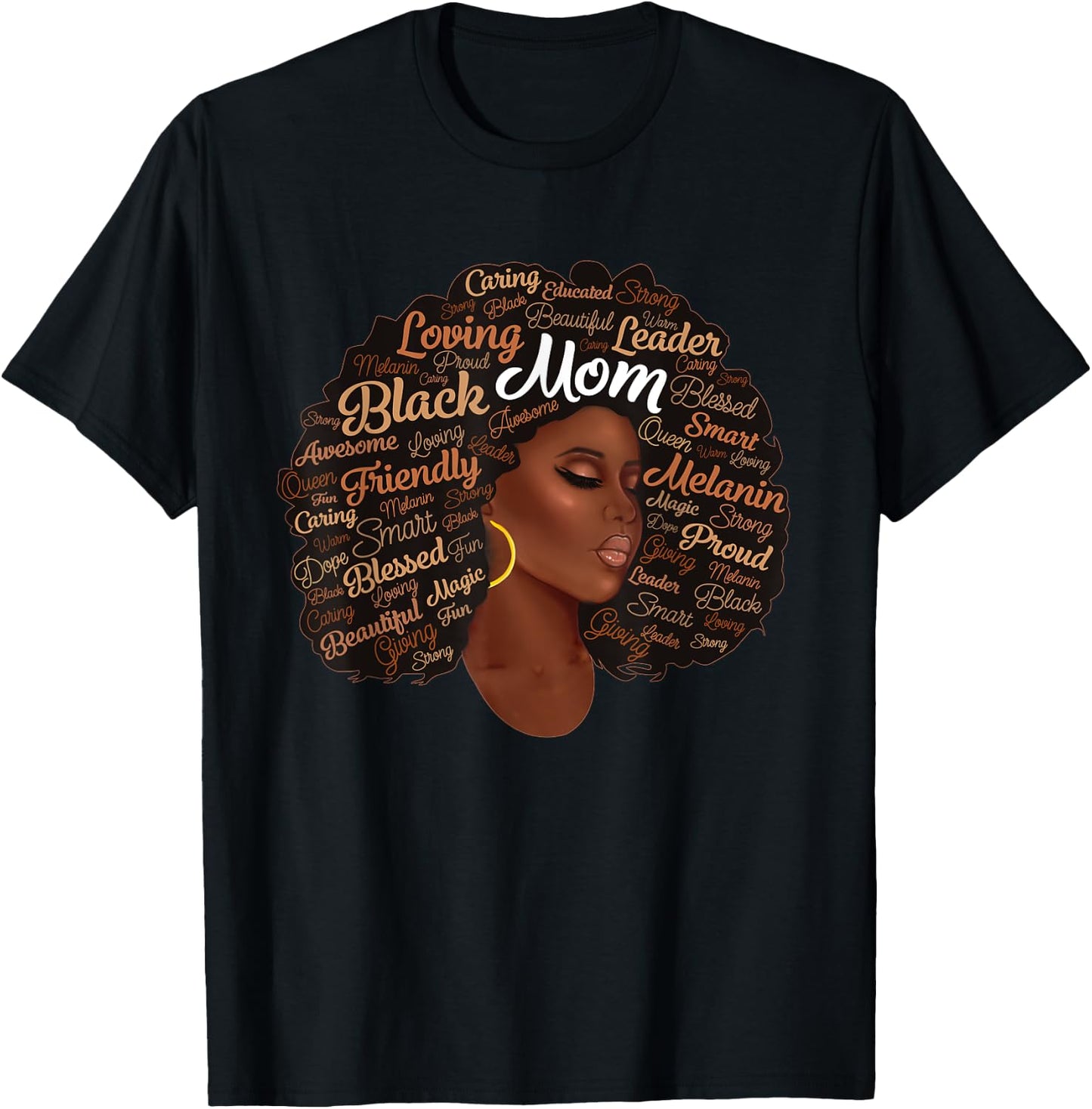 Melanin Black Queen Mom African Woman Afro Mother’s Day T-Shirt - T-Shirt | Black