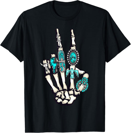 Skeleton with Turquoise Hand Western Skeleton Rings Lover