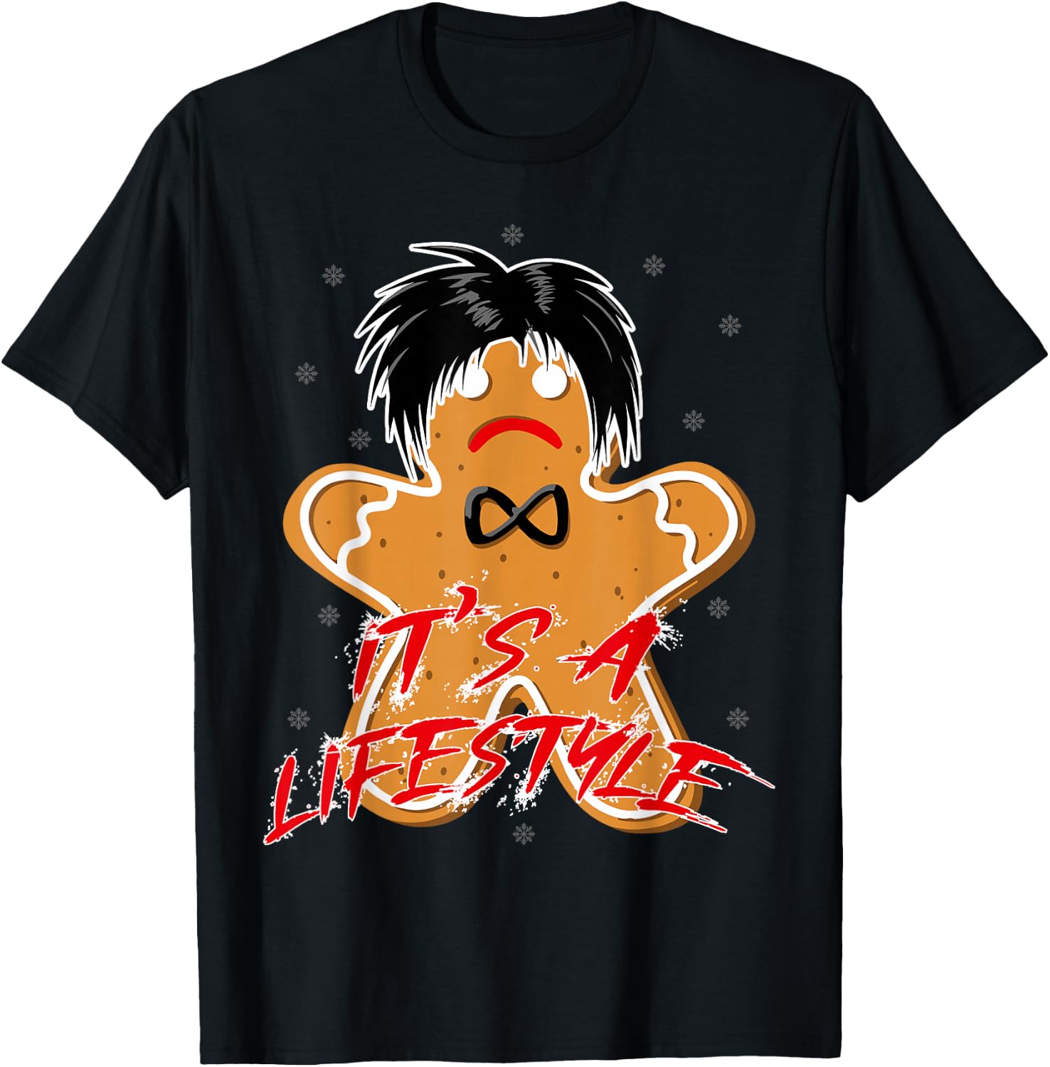 Funny Black Hair Punk Alternative Emo Music Lover Christmas Emo Heritage Dark Lifestyle Funny Gingerbread man T-Shirt - T-Shirt | Black