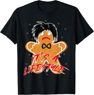 Funny Black Hair Punk Alternative Emo Music Lover Christmas Emo Heritage Dark Lifestyle Funny Gingerbread man T-Shirt - T-Shirt | Black