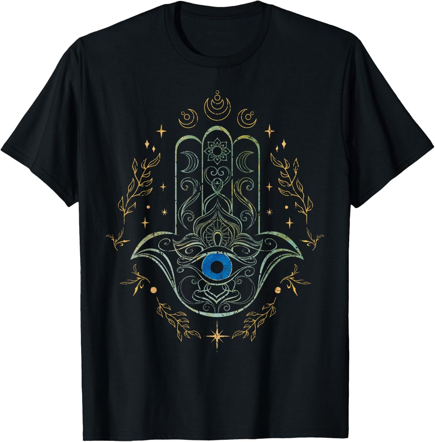 Evil Eye Hamsa Hand Nazar Amulet Protection Celestial Yoga T-Shirt - T-Shirt | Black