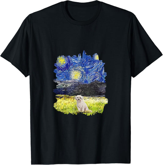 Starry Night Impressionist - Dog Art Coton de Tulear Women Kids T-Shirt - T-Shirt | Black