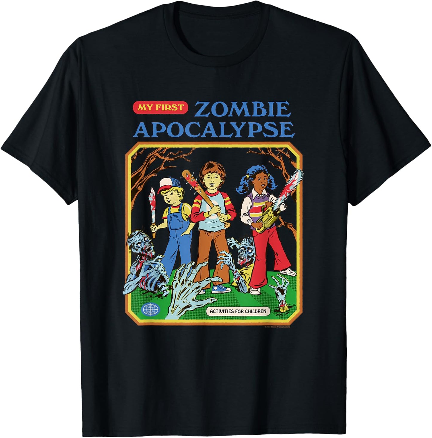 Steven Rhodes My First Zombie Apocalypse Retro Dark Humor T-Shirt - T-Shirt | Black