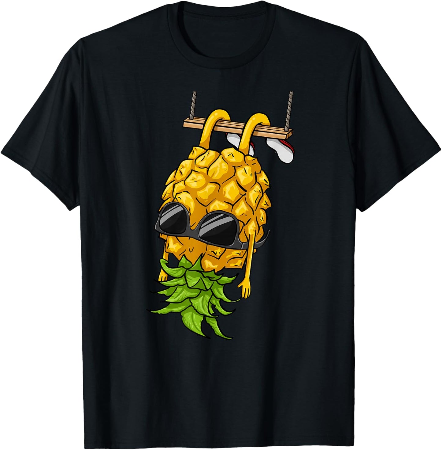 Swinging Pineapple Cartoon Swinger Upside Down Pineapple T-Shirt - T-Shirt | Black