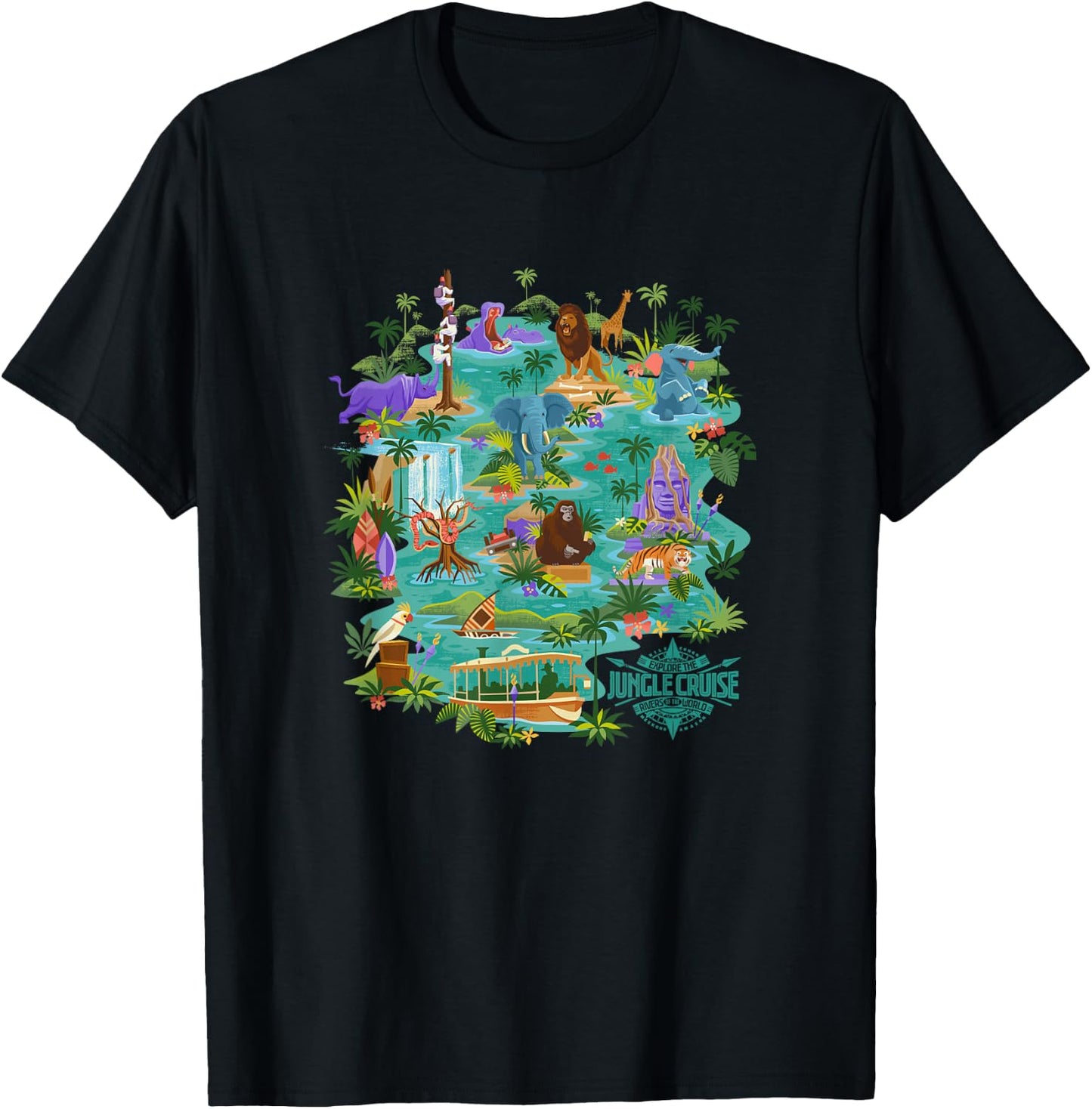Disney Jungle Cruise Explore The Rivers Of The World Map T-Shirt - T-Shirt | Black