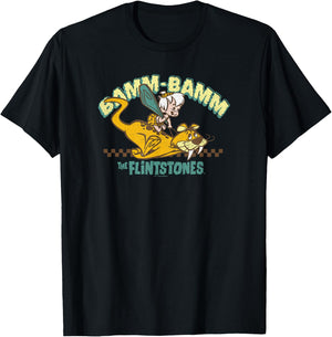 The Flintstones Bamm-Bamm Riding Baby Puss Distressed T-Shirt - T-Shirt | Black