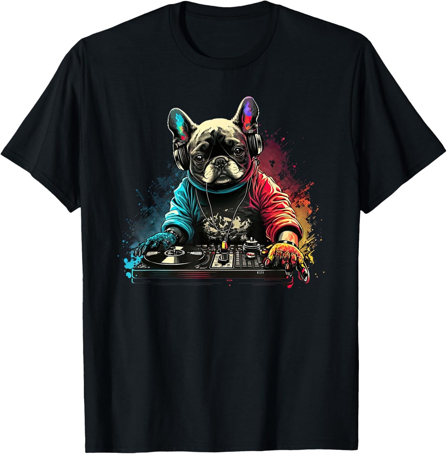Funny French Bulldog Frenchie DJ Electronic EDM music T-Shirt - T-Shirt | Black