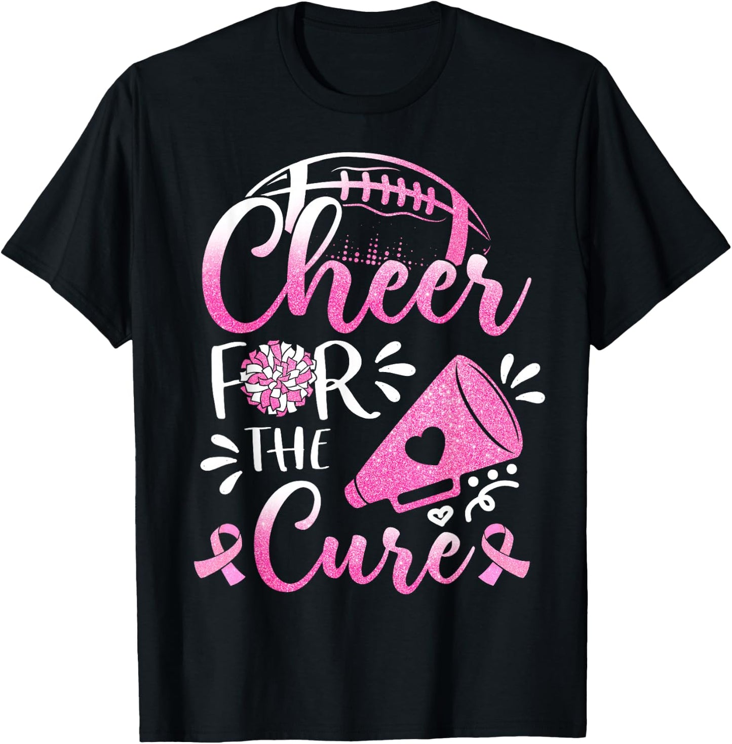 Breast Cancer Awareness Cheer For The Cure Football T-Shirt - T-Shirt | Black