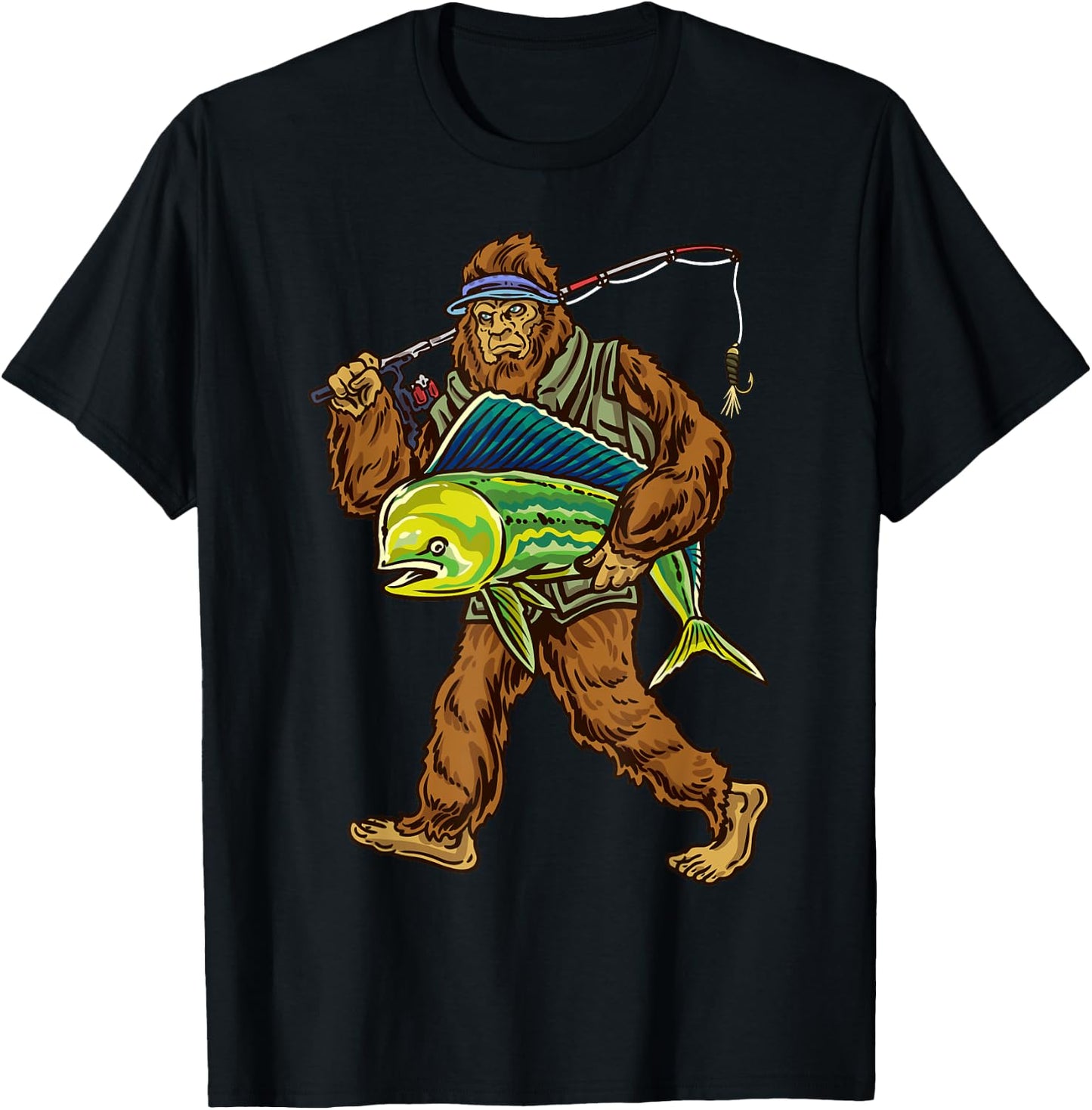 Mahi Fishing Bigfoot Ocean Dorado Fisherman T-Shirt - T-Shirt | Black