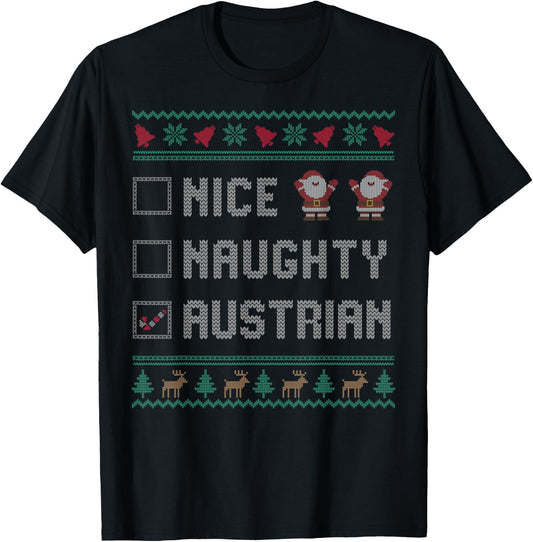 Nice Naughty Austrian Christmas Pajama Matching T-Shirt - T-Shirt | Black