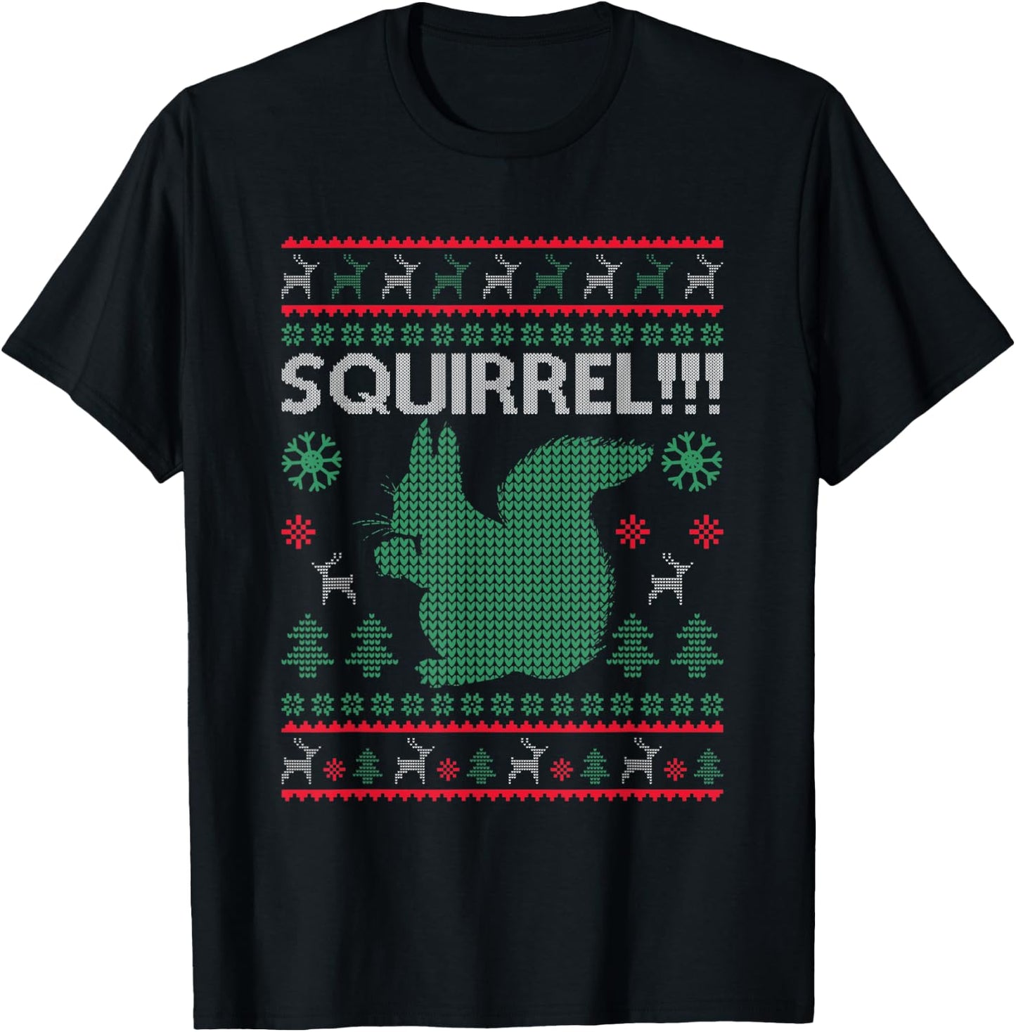 Squirrel Ugly Christmas Sweater Squirrel Claus Xmas Vacation T-Shirt - T-Shirt | Black