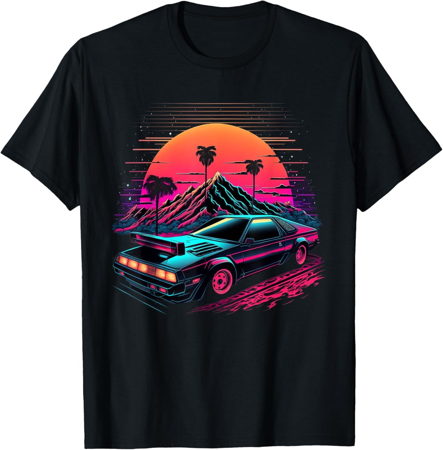 Japanese Retro Futuristic Synthwave Car Racing JDM Tuning T-Shirt - T-Shirt | Black