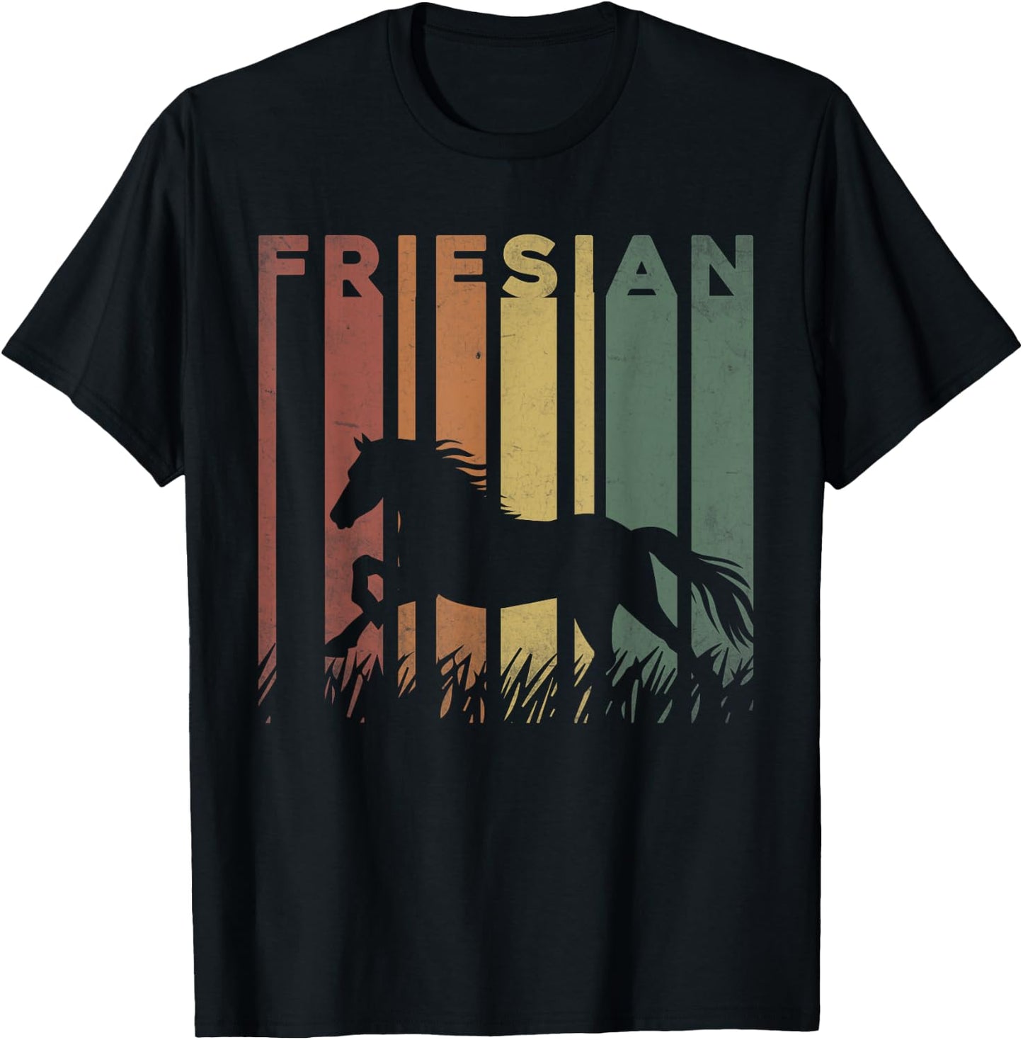 Friesian Horse Lover Retro Friesian Horse Owner Equestrian T-Shirt - T-Shirt | Black