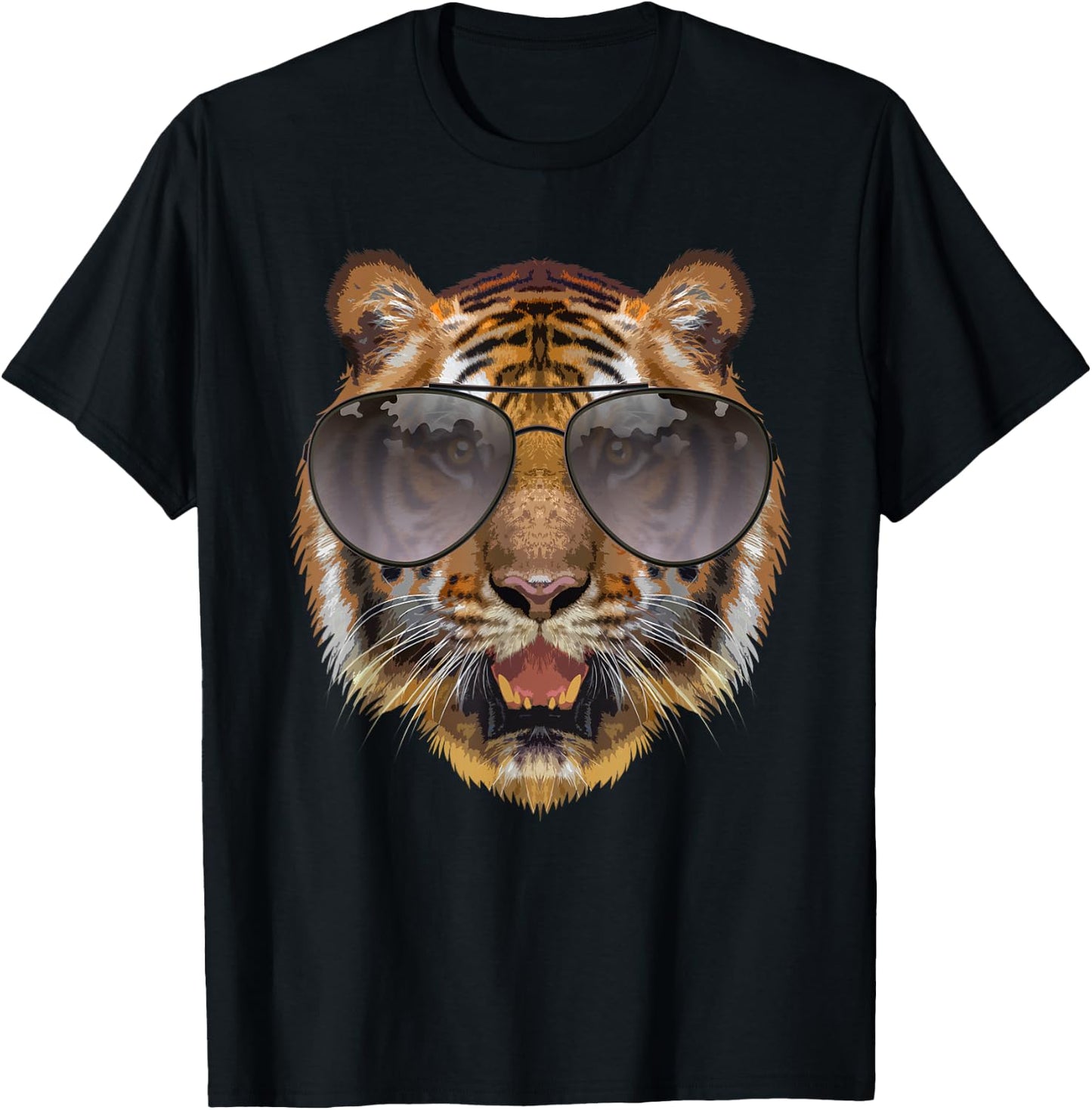 Funny Tiger Design Women Kids Cat with Glasses Lover T-Shirt - T-Shirt | Black