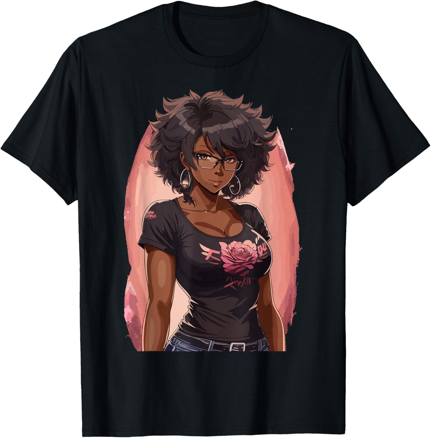 Black Anime Girl Kawaii Waifu Aesthetic Japanese T-Shirt - T-Shirt | Black
