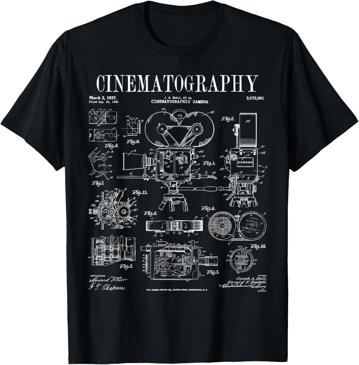 Cinematography Movie Film Camera Vintage Patent Print T-Shirt - T-Shirt | Black