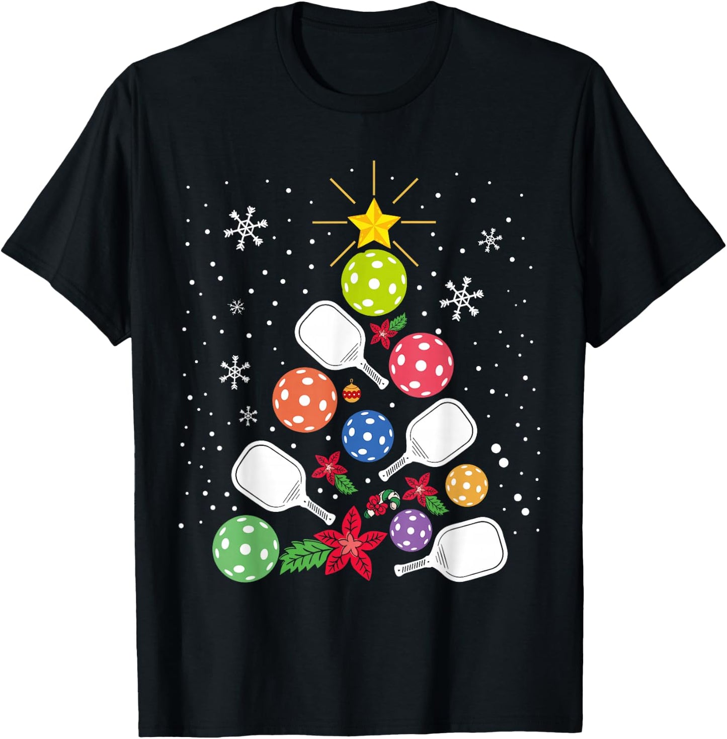 Pickleball Christmas Tree Santa Pickleball X-mas Lights T-Shirt - T-Shirt | Black