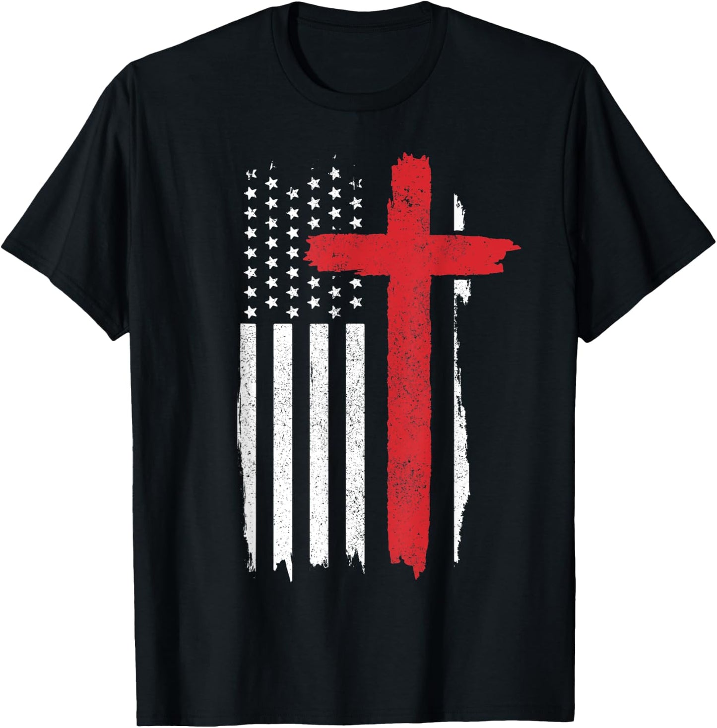 Patriotic Christian American Flag Cross Jesus Religious Men T-Shirt - T-Shirt | Black