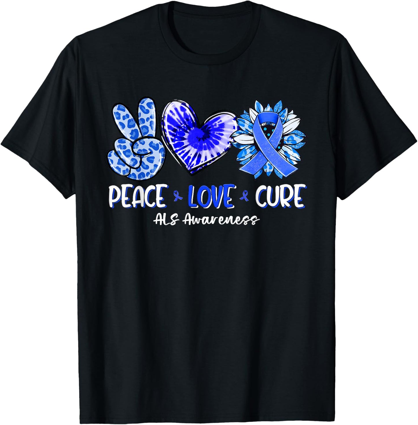 Peace Love Cure Sunflower ALS Awareness T-Shirt - T-Shirt | Black