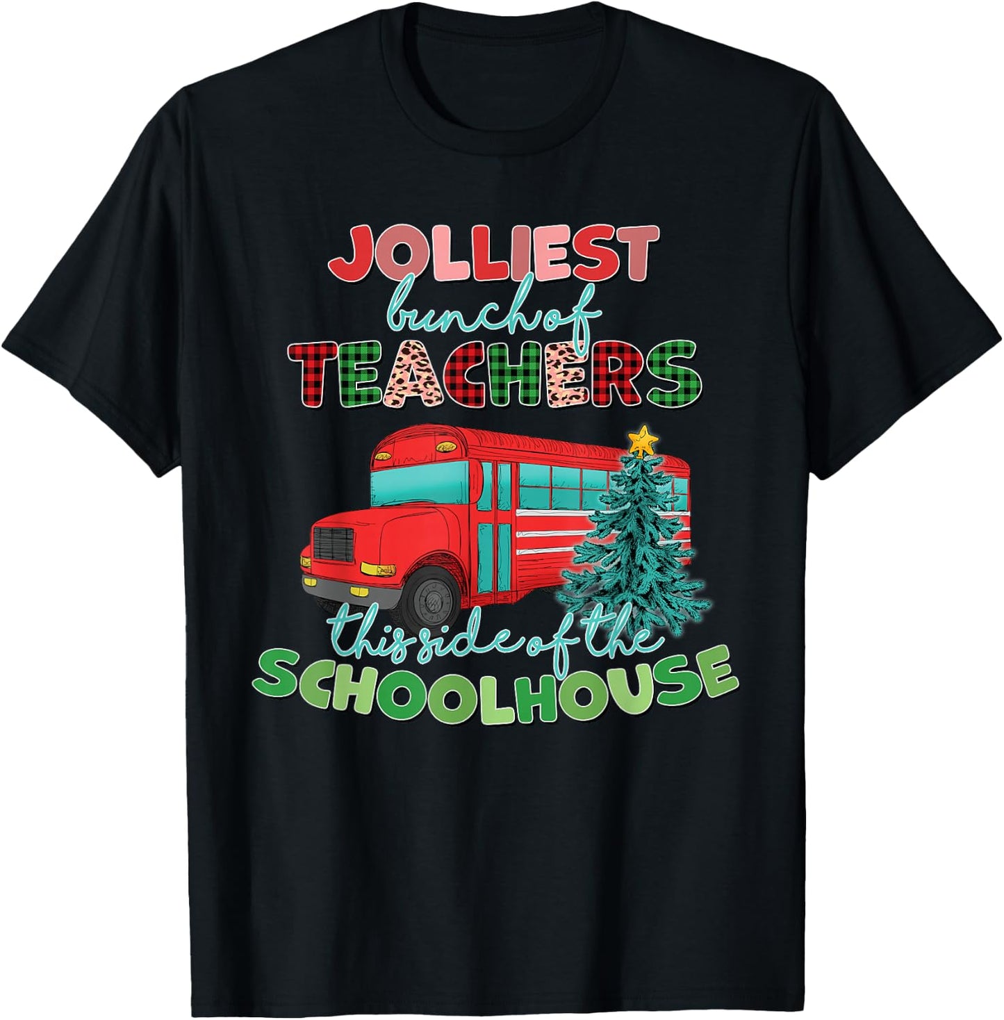 Groovy Christmas Teacher Jolly Jolliest Bunch of Teachers T-Shirt - T-Shirt | Black