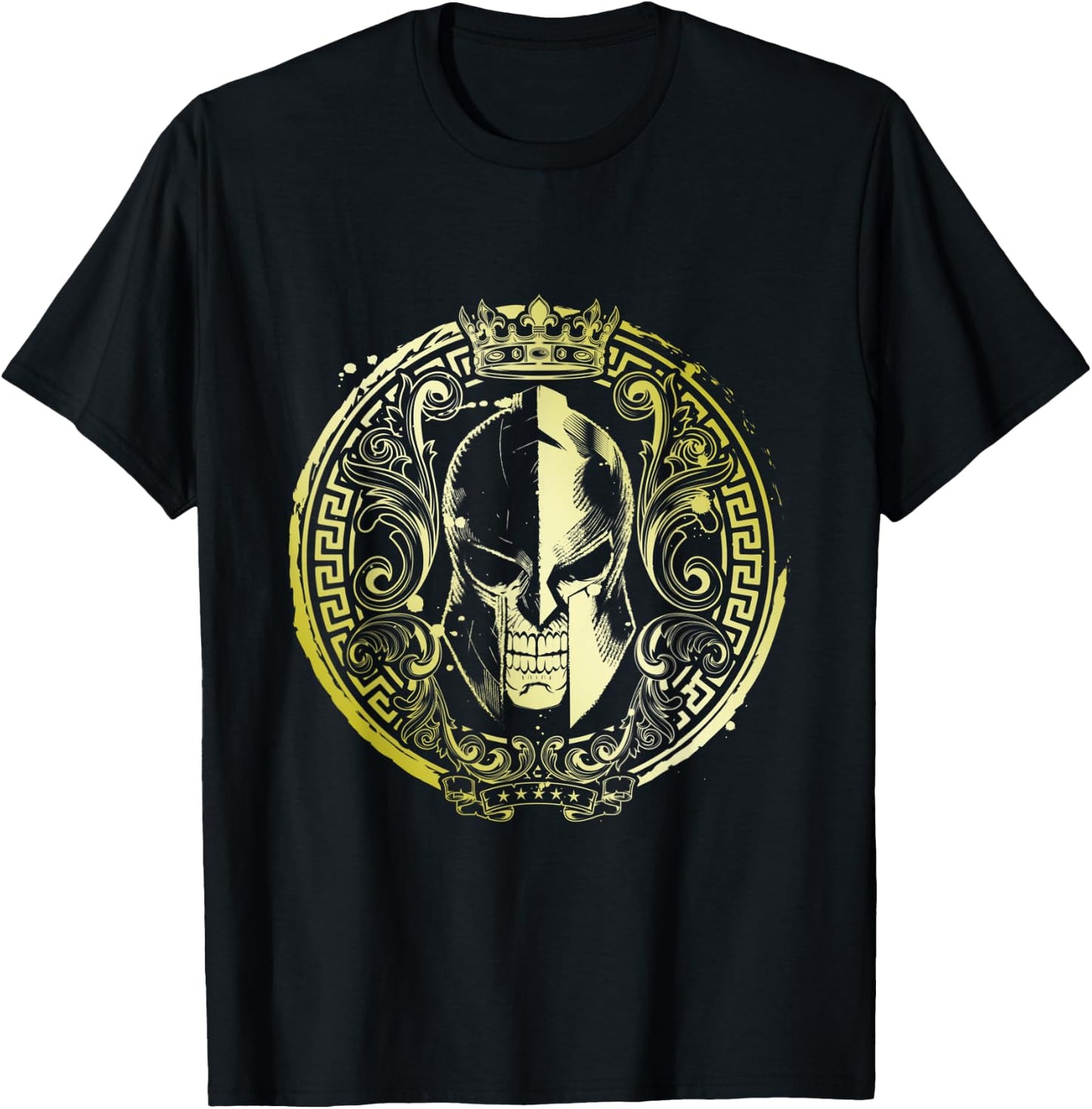 Spartan Helmet Gold Greek Warrior | Workout Mma Fitness Gym T-Shirt - T-Shirt | Black