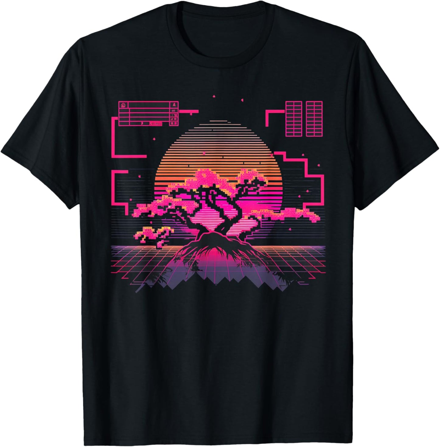 Cherry Blossom Japanese Japan Tokyo Vaporwave Synthwave 80s T-Shirt - T-Shirt | Black
