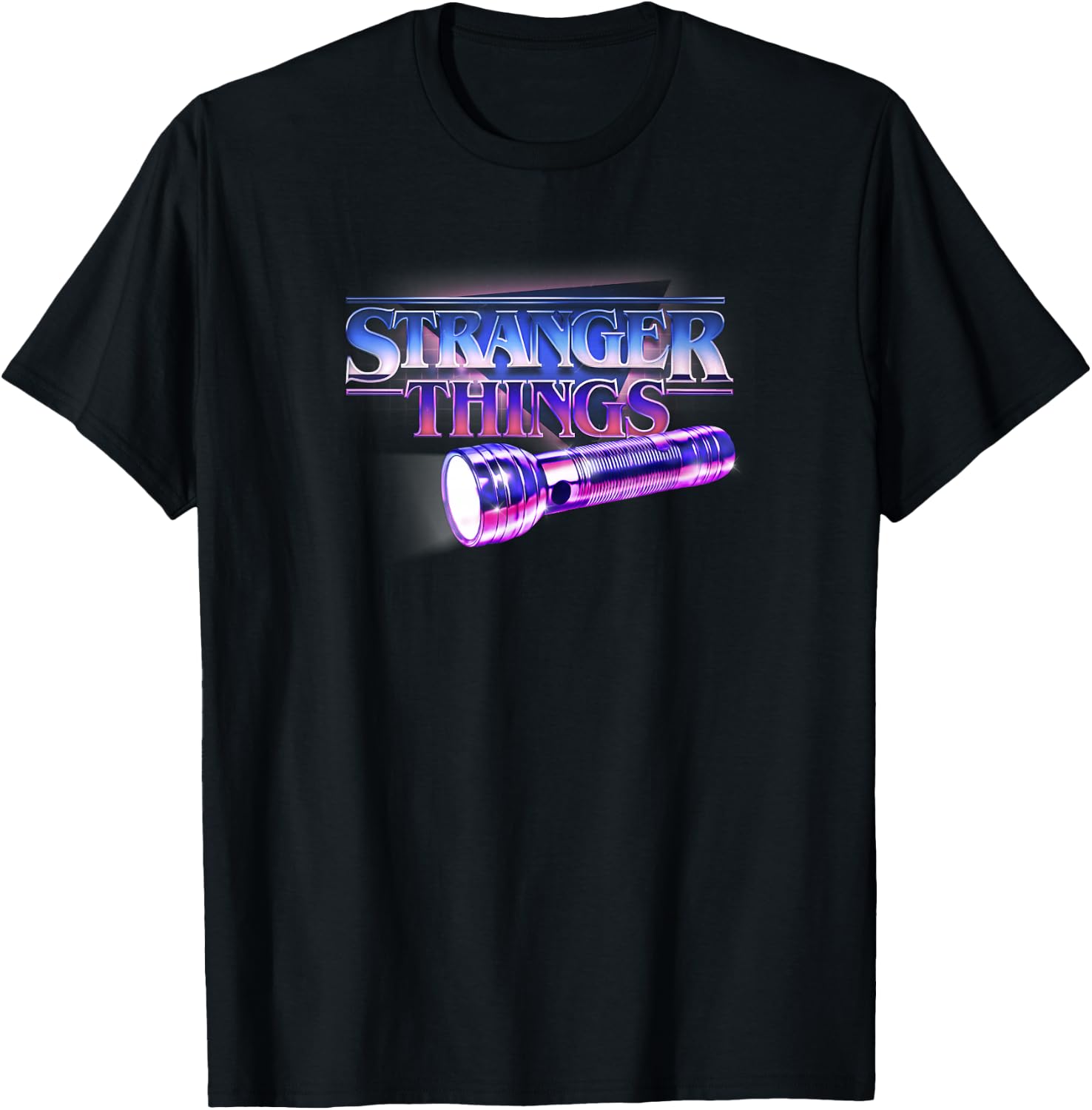 Stranger Things Flashlight 80's Retro Title Bright Logo T-Shirt - T-Shirt | Black