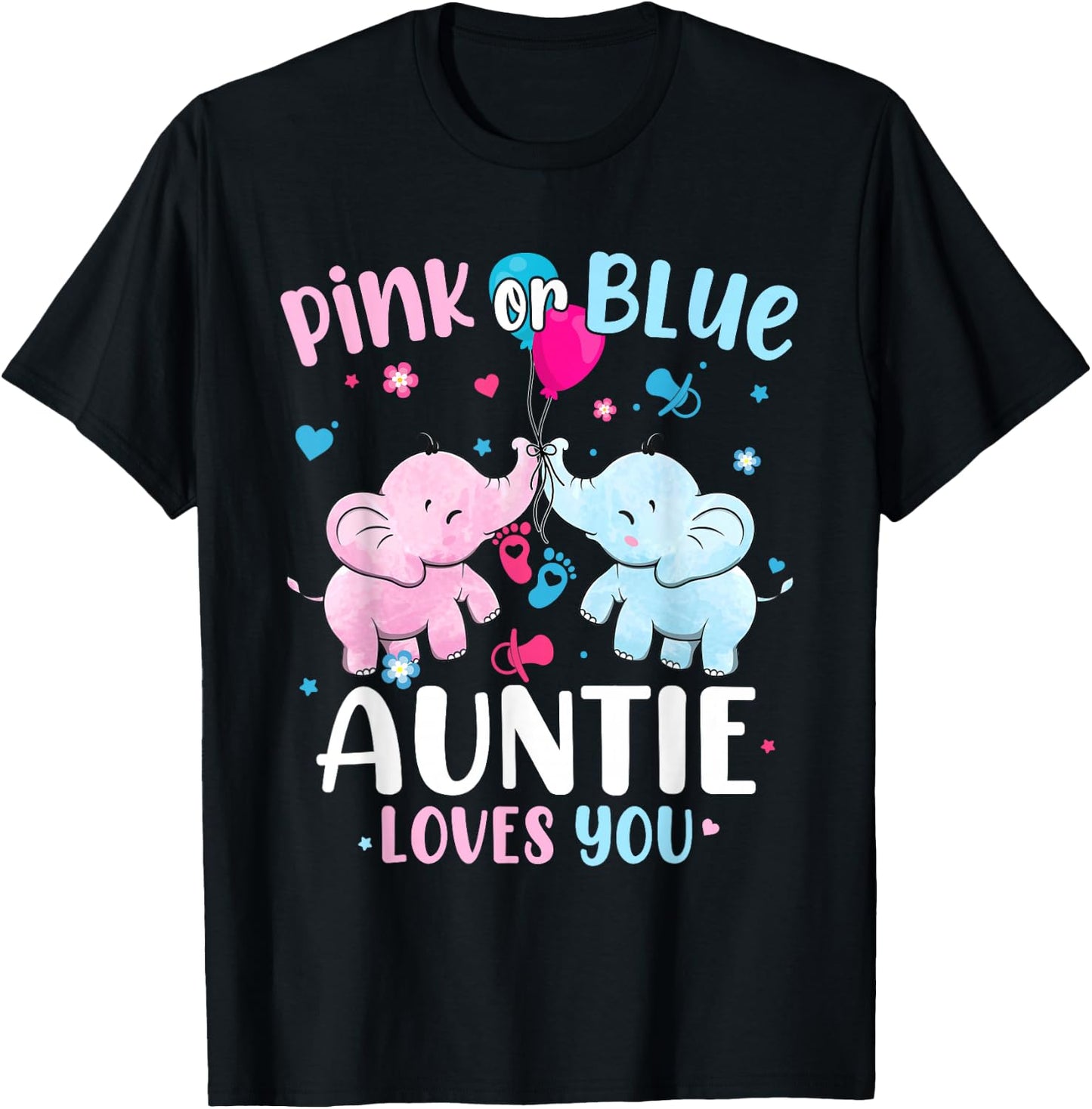 Pink or Blue Auntie Loves You Gender Reveal Elephant T-Shirt - T-Shirt | Black