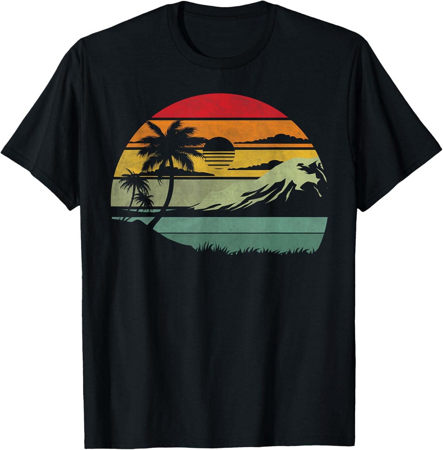 Palm Tree Retro Tropical Beach Vintage 70s 80s Style Summer T-Shirt - T-Shirt | Black