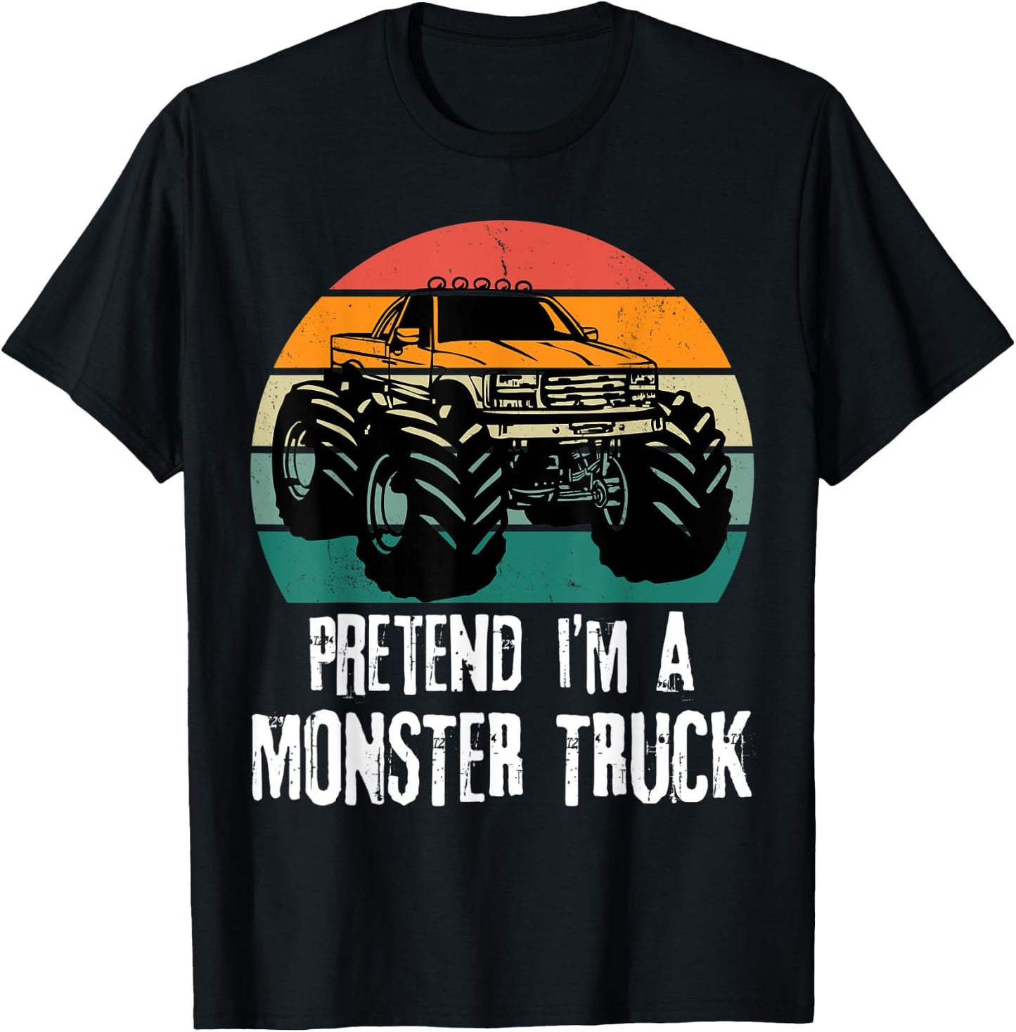 Pretend I'm a monster truck Funny Dad Man Kids retro sunset T-Shirt - T-Shirt | Black