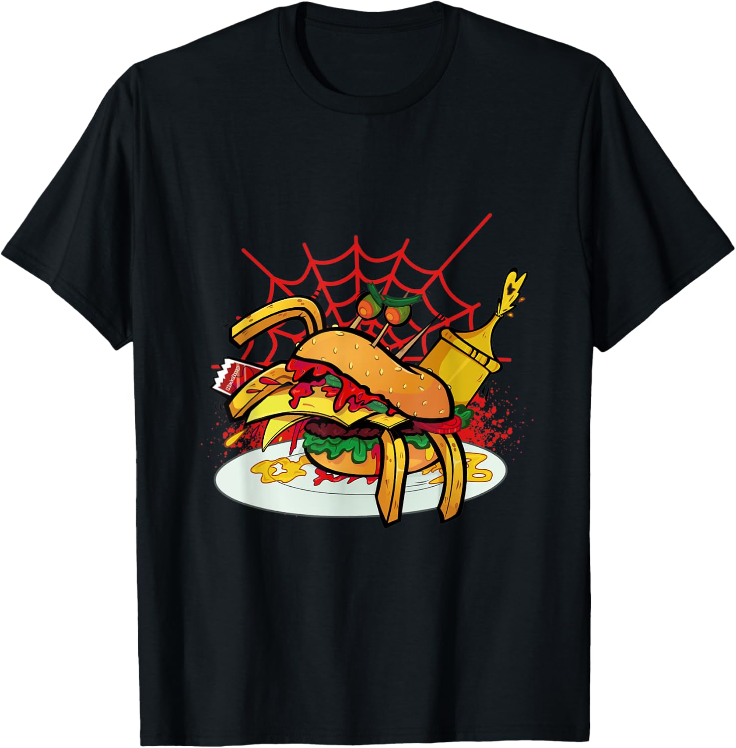 Monster Spider Cheese Burger Food Cheese Burger T-Shirt - T-Shirt | Black